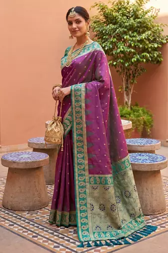 onion pink art silk woven saree with blouse