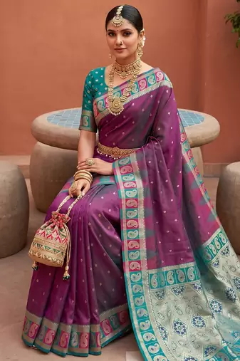 onion pink art silk woven saree with blouse