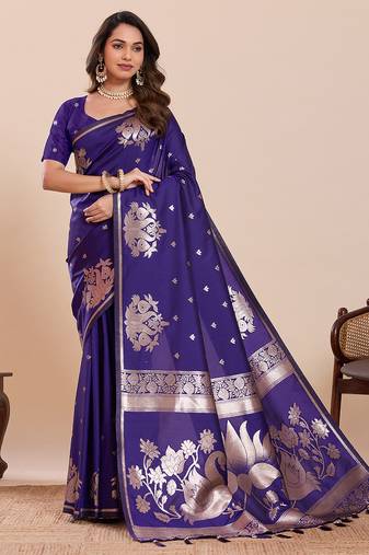 violet art silk woven saree with blouse