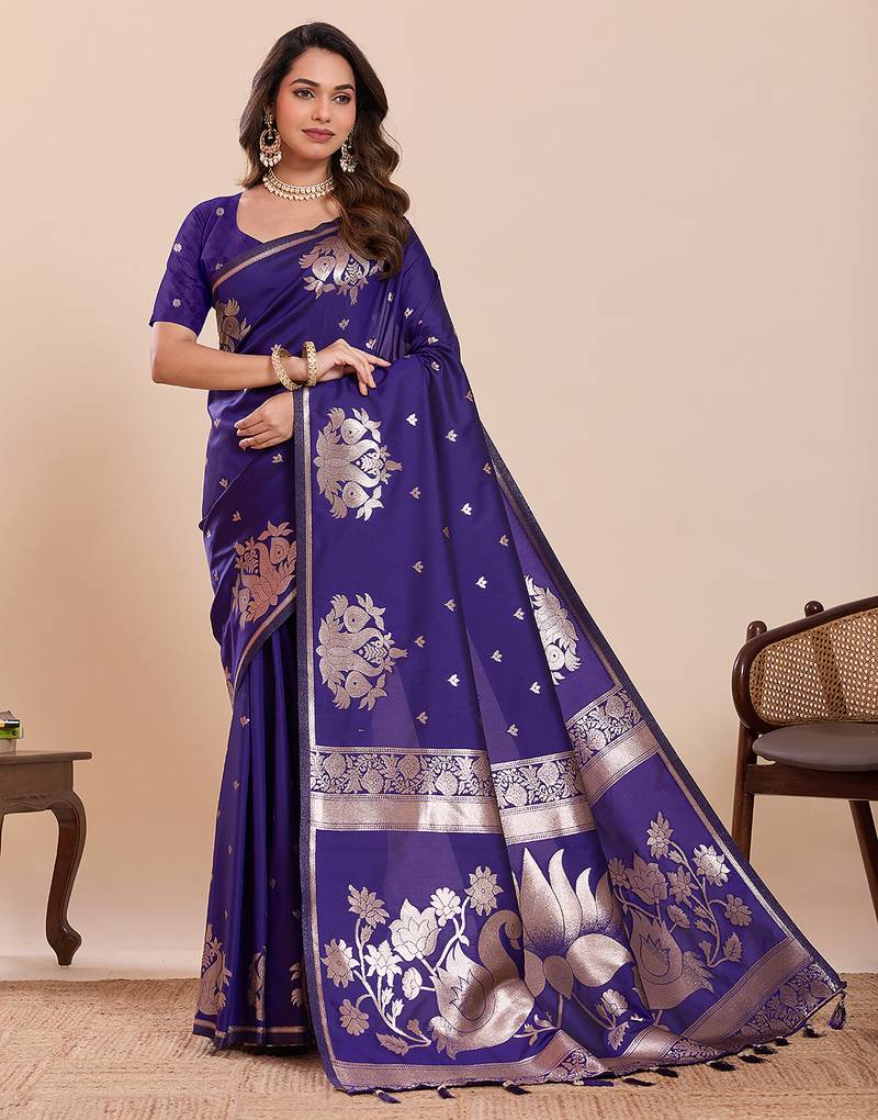 violet art silk woven saree with blouse