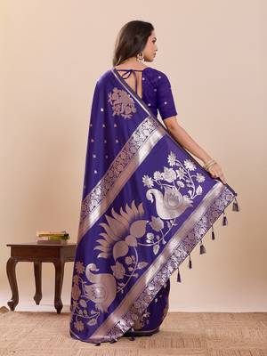 violet art silk woven saree with blouse 3