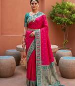 pink art silk woven saree with blouse