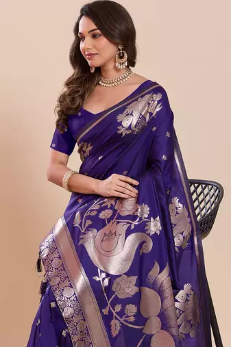 violet art silk woven saree with blouse