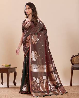 maroon art silk woven saree with blouse 2