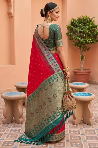 pink art silk woven saree with blouse