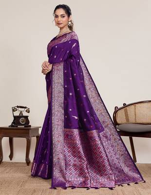wine art silk woven saree with blouse 2