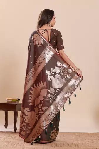 maroon art silk woven saree with blouse