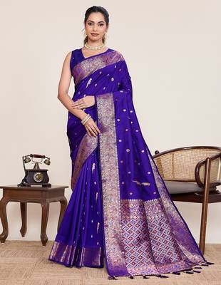 violet art silk woven saree with blouse 1