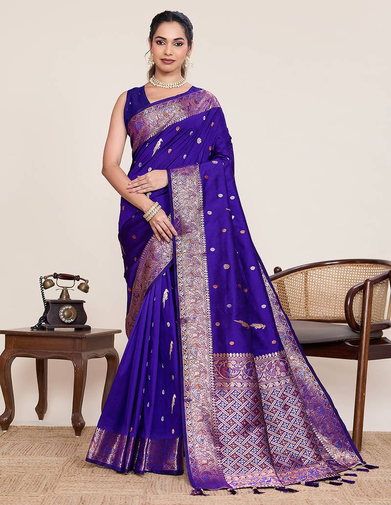 violet art silk woven saree with blouse