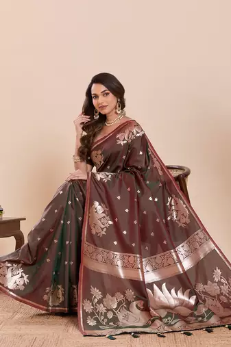 maroon art silk woven saree with blouse