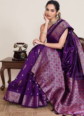 wine art silk woven saree with blouse 4