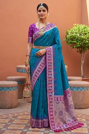 sky blue art silk woven saree with blouse