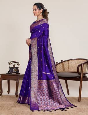 violet art silk woven saree with blouse 2