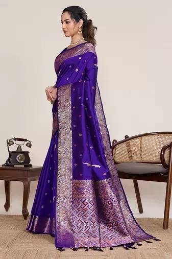 violet art silk woven saree with blouse