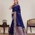 navy blue art silk woven saree with blouse