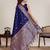 navy blue art silk woven saree with blouse