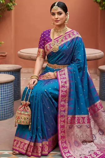 sky blue art silk woven saree with blouse