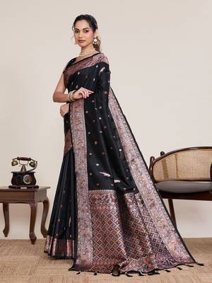 black art silk woven saree with blouse 2