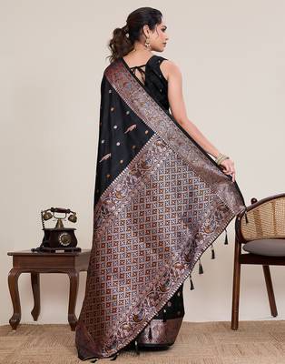 black art silk woven saree with blouse 3