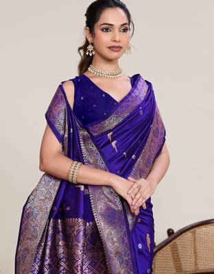 violet art silk woven saree with blouse 5