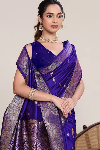 violet art silk woven saree with blouse