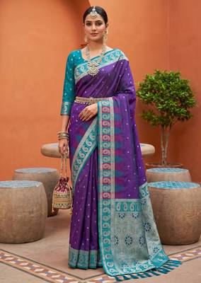 violet art silk woven saree with blouse 1