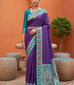 violet art silk woven saree with blouse