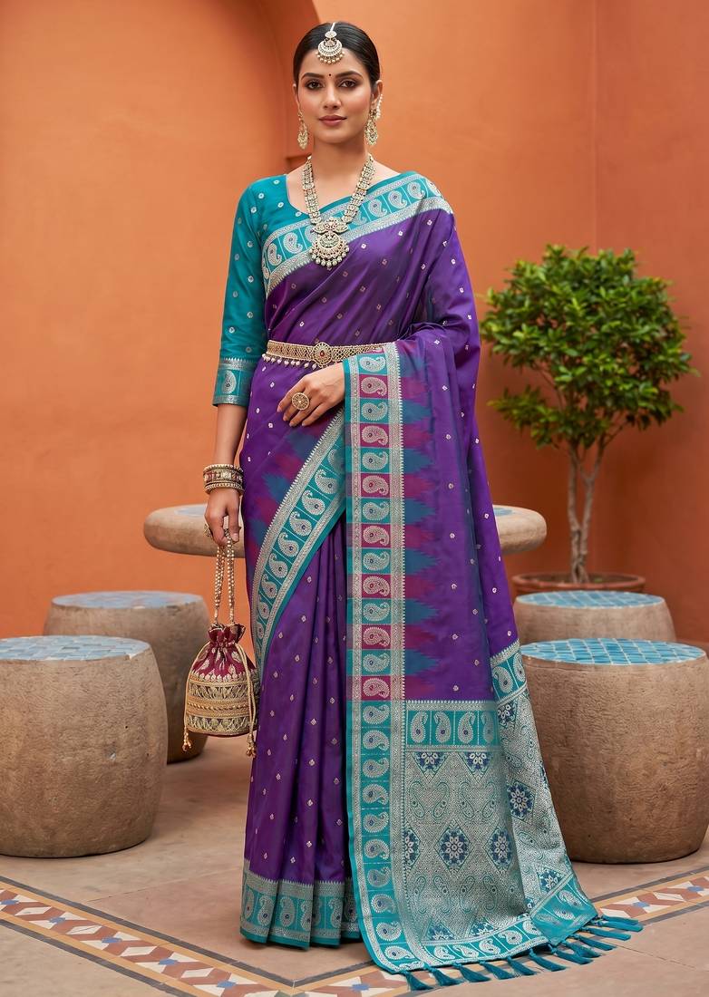 violet art silk woven saree with blouse