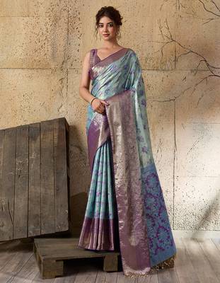 violet art silk woven saree with blouse 1