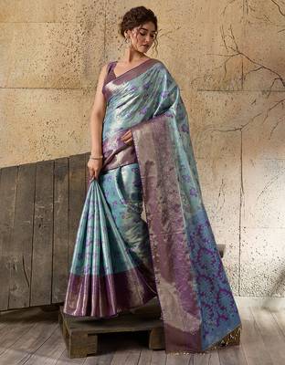 violet art silk woven saree with blouse 2