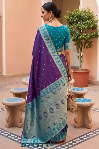 violet art silk woven saree with blouse