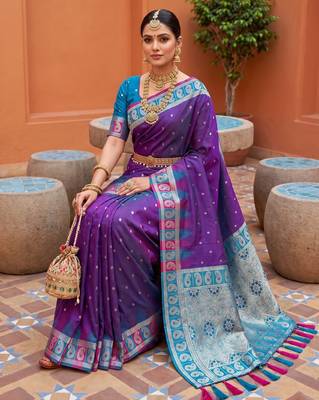 violet art silk woven saree with blouse 4