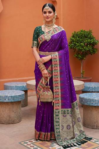 wine art silk woven saree with blouse