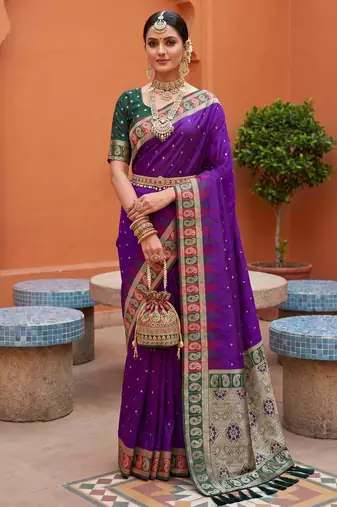 wine art silk woven saree with blouse