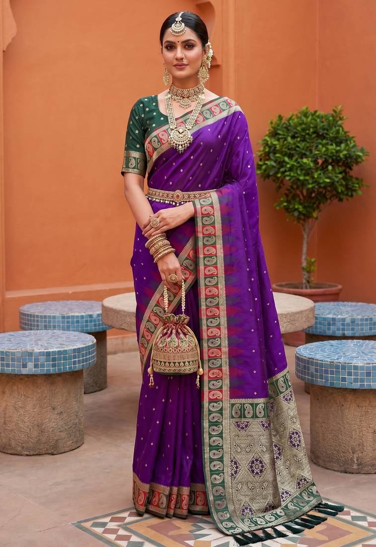 wine art silk woven saree with blouse
