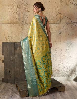 mustard art silk woven saree with blouse 3