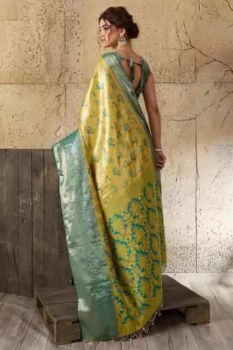 mustard art silk woven saree with blouse
