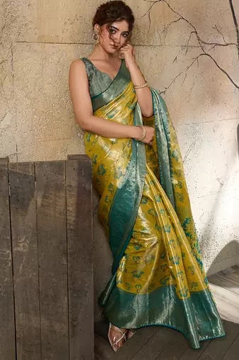 mustard art silk woven saree with blouse