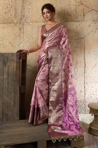 purple art silk woven saree with blouse