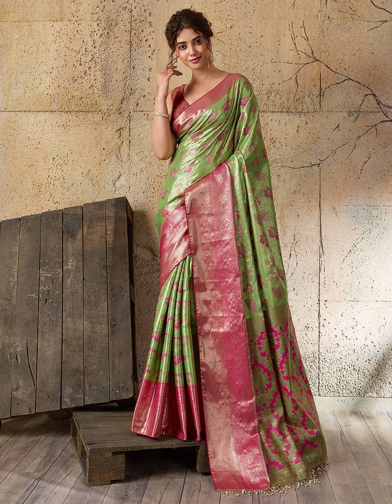 green art silk woven saree with blouse