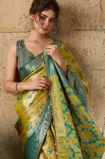 mustard art silk woven saree with blouse