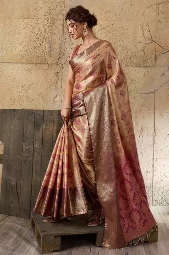 magenta art silk woven saree with blouse