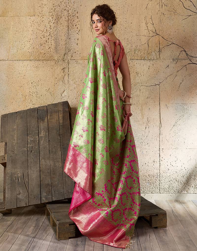 green art silk woven saree with blouse
