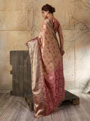 magenta art silk woven saree with blouse 3