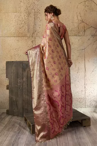 magenta art silk woven saree with blouse