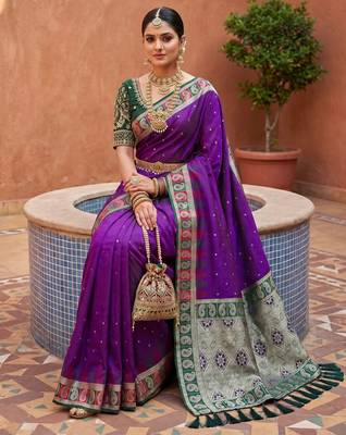 wine art silk woven saree with blouse 4
