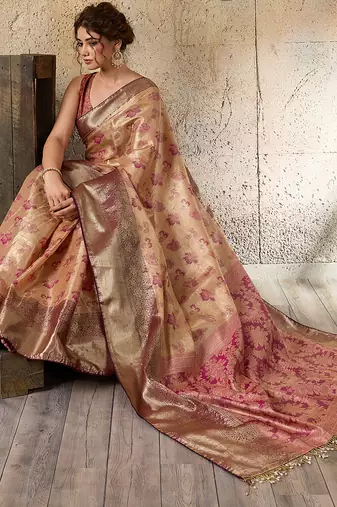 magenta art silk woven saree with blouse