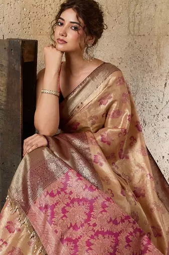 magenta art silk woven saree with blouse