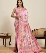 peach art silk woven saree with blouse