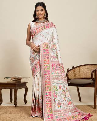 off white art silk woven saree with blouse 1